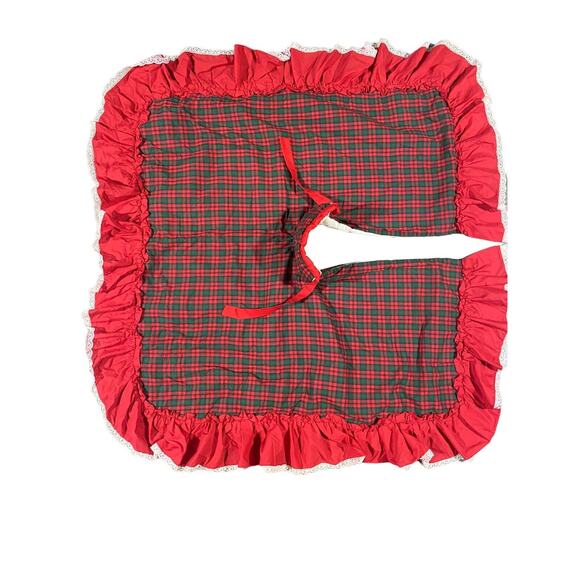 Christmas Tree Skirt Plaid Classic Red w Ruffle Edge Lined With Ties XL 52 x 52 - Picture 2 of 10